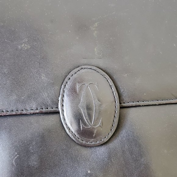 CARTIER MUST DE CARTIER All Black Leather Clutch Bag Vintage - Picture 2 of 6